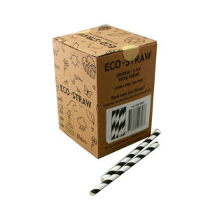 ECO PAPER COCKTAIL STRAW  BLACK/WHITE STRIPE (250PCS X 10BOX)