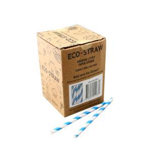 ECO PAPER COCKTAIL STRAW BLUE/WHITE STRIPE (250PCS X 10BOX)