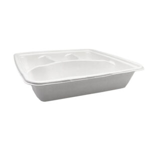 PAC 9 4 COMPARTMENT SUGARCANE SQUARE TAKEAWAY TRAY (50PCS X 4SLV)