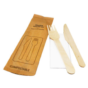 QP WOODEN FORK/KNIFE/NAPKIN PACK (200PACK/CTN)